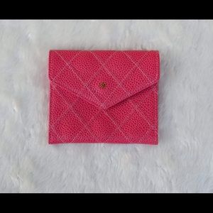 Pink Chanel double stitch calfskin coin wallet